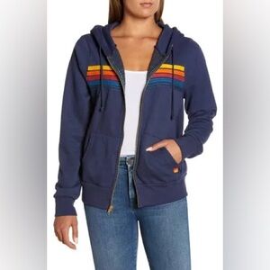 Unisex Aviator Nation 5 Stripe Zip Hoodie in navy Size Medium